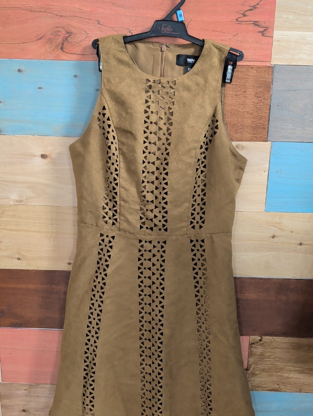 Mossimo Supply Co. Tan Faux Suede Laser-Cut Mini Dress
